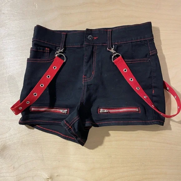 Hot Topic Black Shorts with Red Suspenders 7 (NP) - Picture 5 of 10